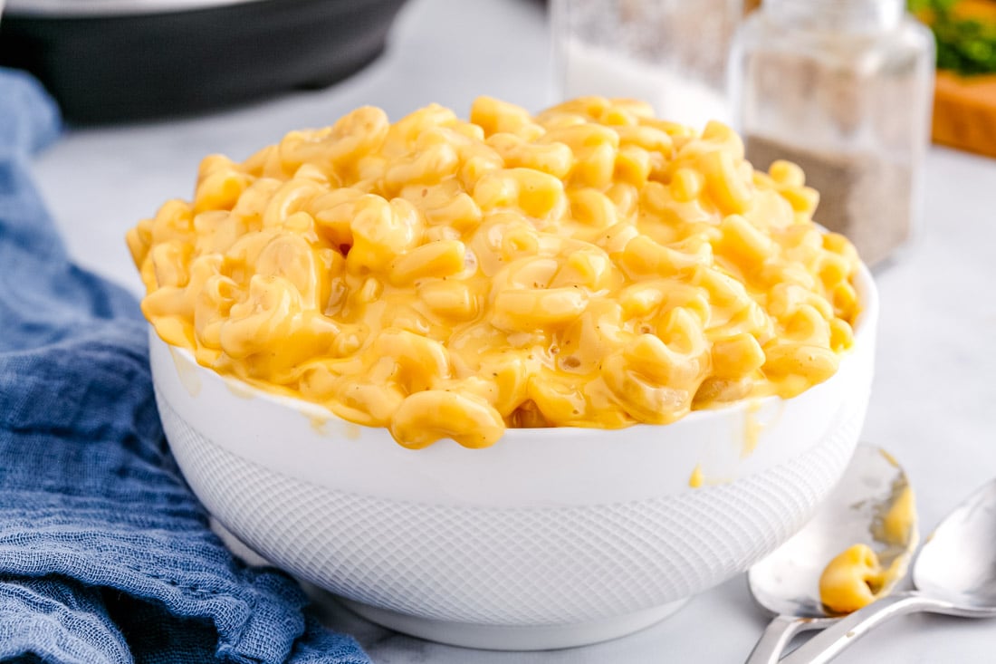A bowl full of Velveeta Mac and Cheese made in the Instant Pot.