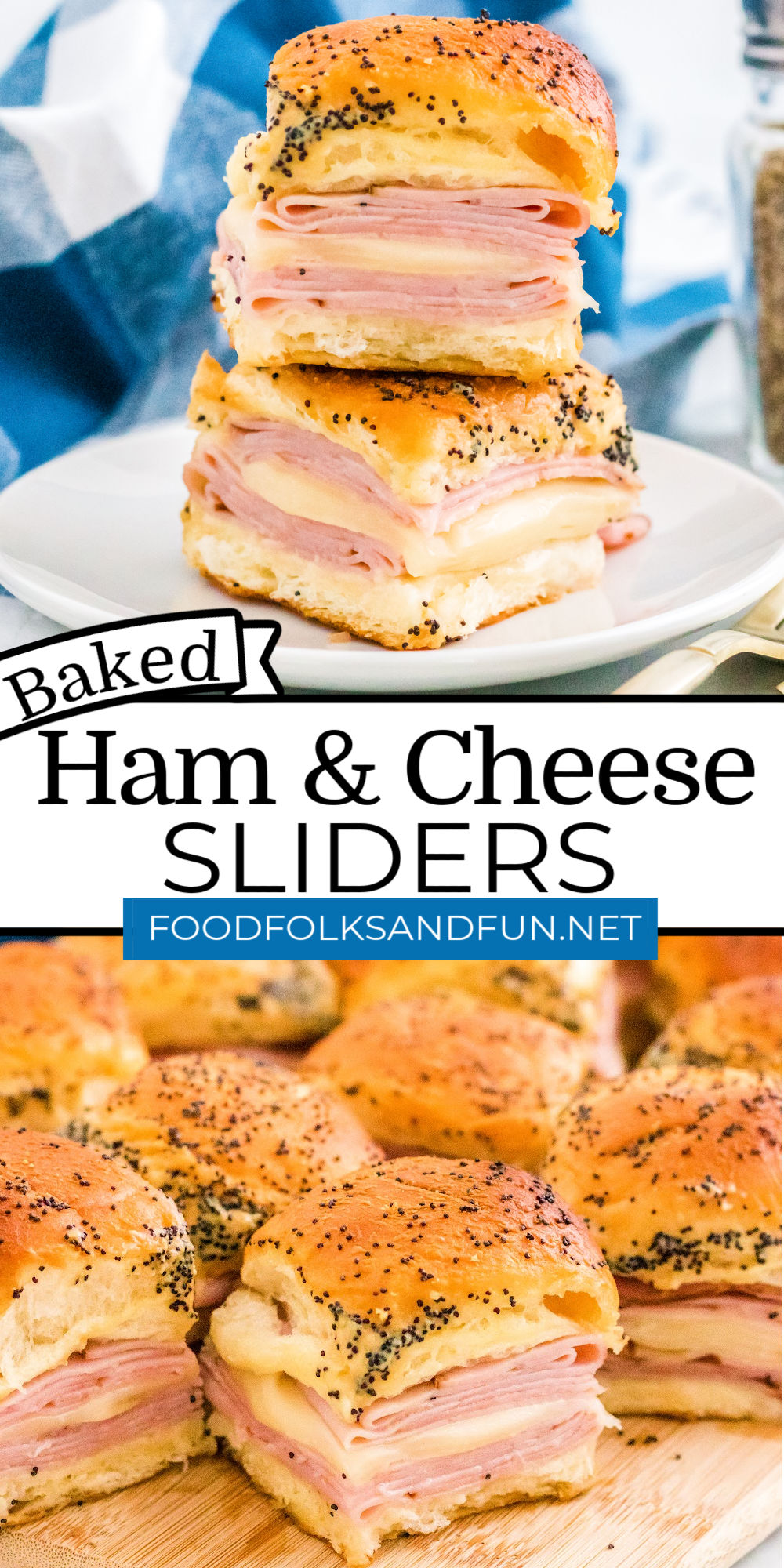 These Ham and Cheese Sliders are covered in a buttery mustard and poppy seed mixture and baked to golden-brown perfection. via @foodfolksandfun
