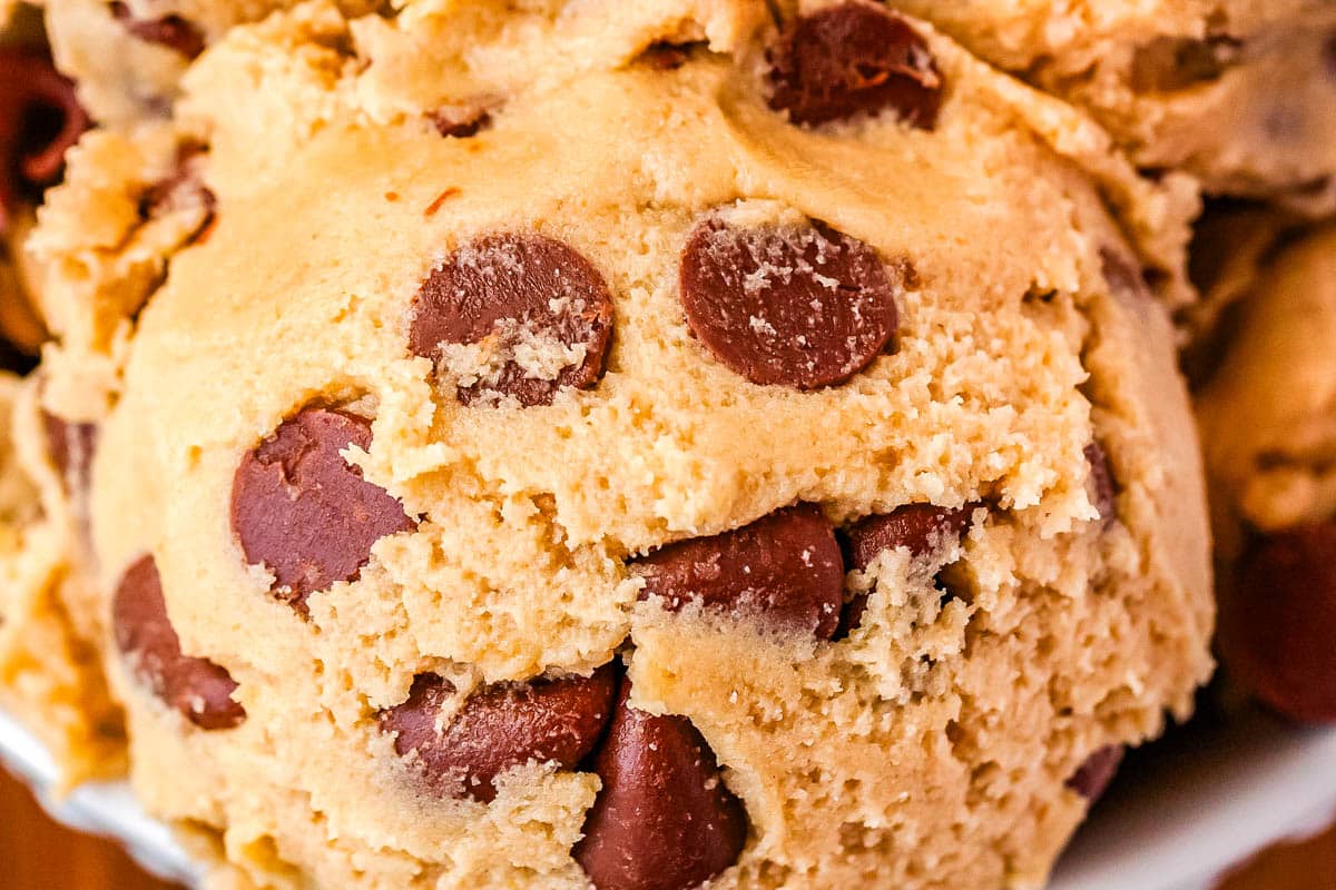 Cokie dough in a white bowl.