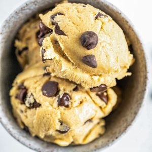 A close up overhead picture of the finished Edible Chocolate Chip Cookie Dough.