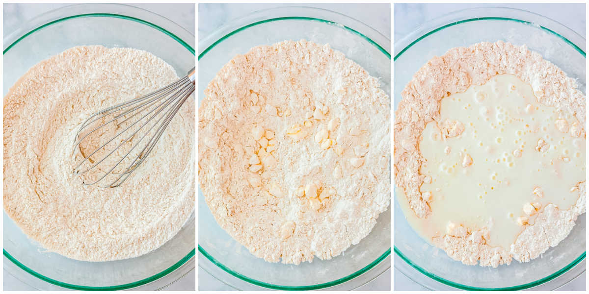 The dry ingredients in a bolw and then butter cut into it.