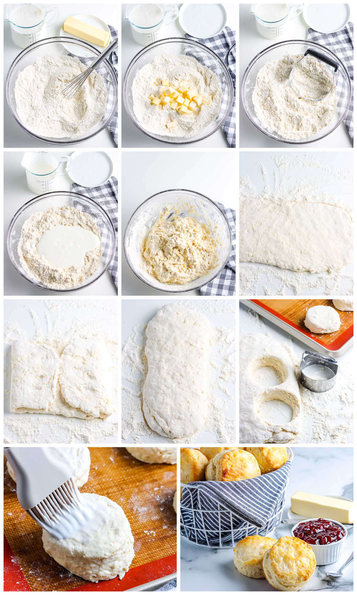 A picture collage showing how to make this Buttermilk Biscuit recipe.