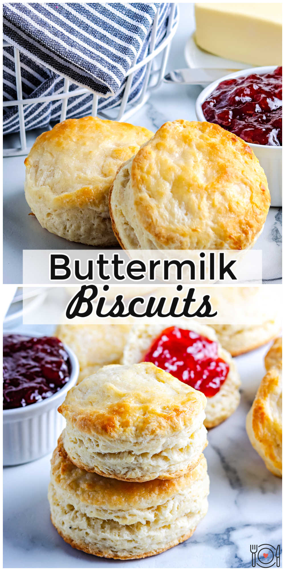These Old Fashioned Buttermilk Biscuits stand tall with flaky and tender layers that beg to be buttered or slathered with jam. via @foodfolksandfun