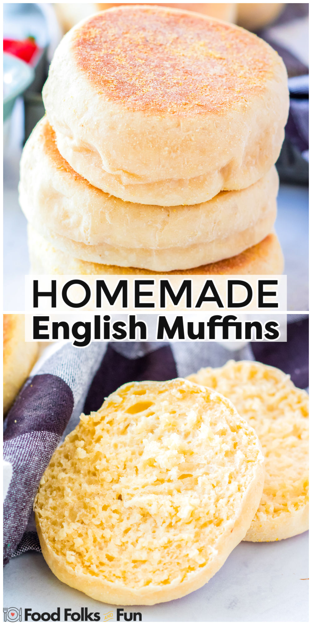 Homemade English Muffins are soft, chewy, and loaded with nooks and crannies that soak up anything you spread on them, like butter or your favorite jam! via @foodfolksandfun