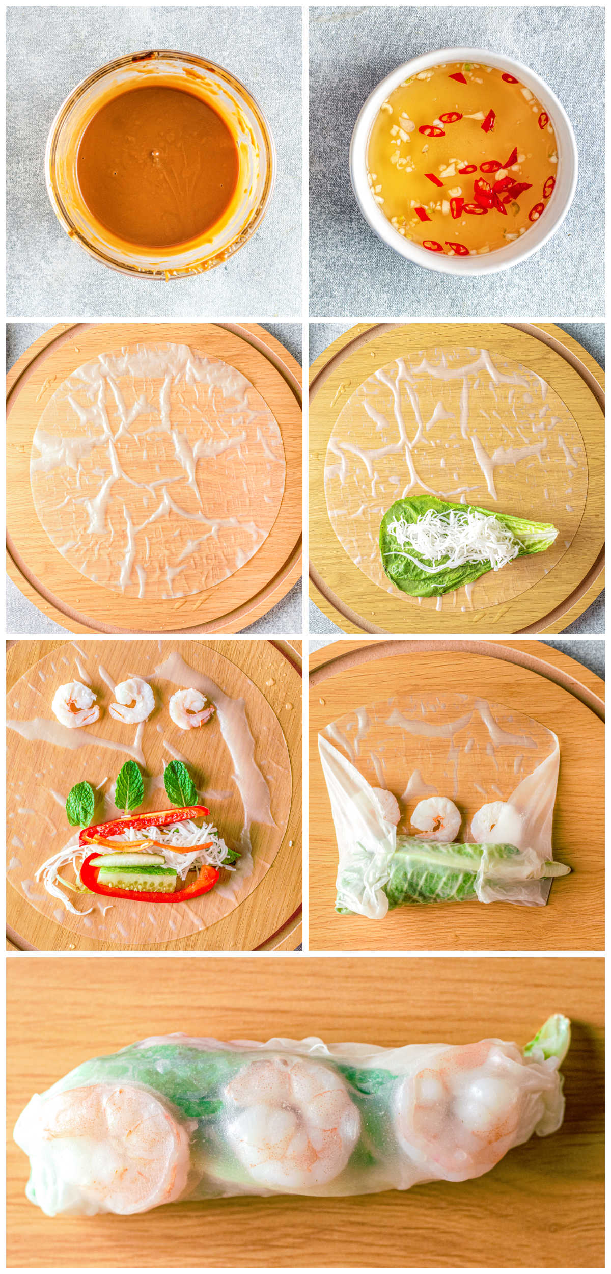A picture collage showing how to make this Vietnamese Summer Rolls recipe.