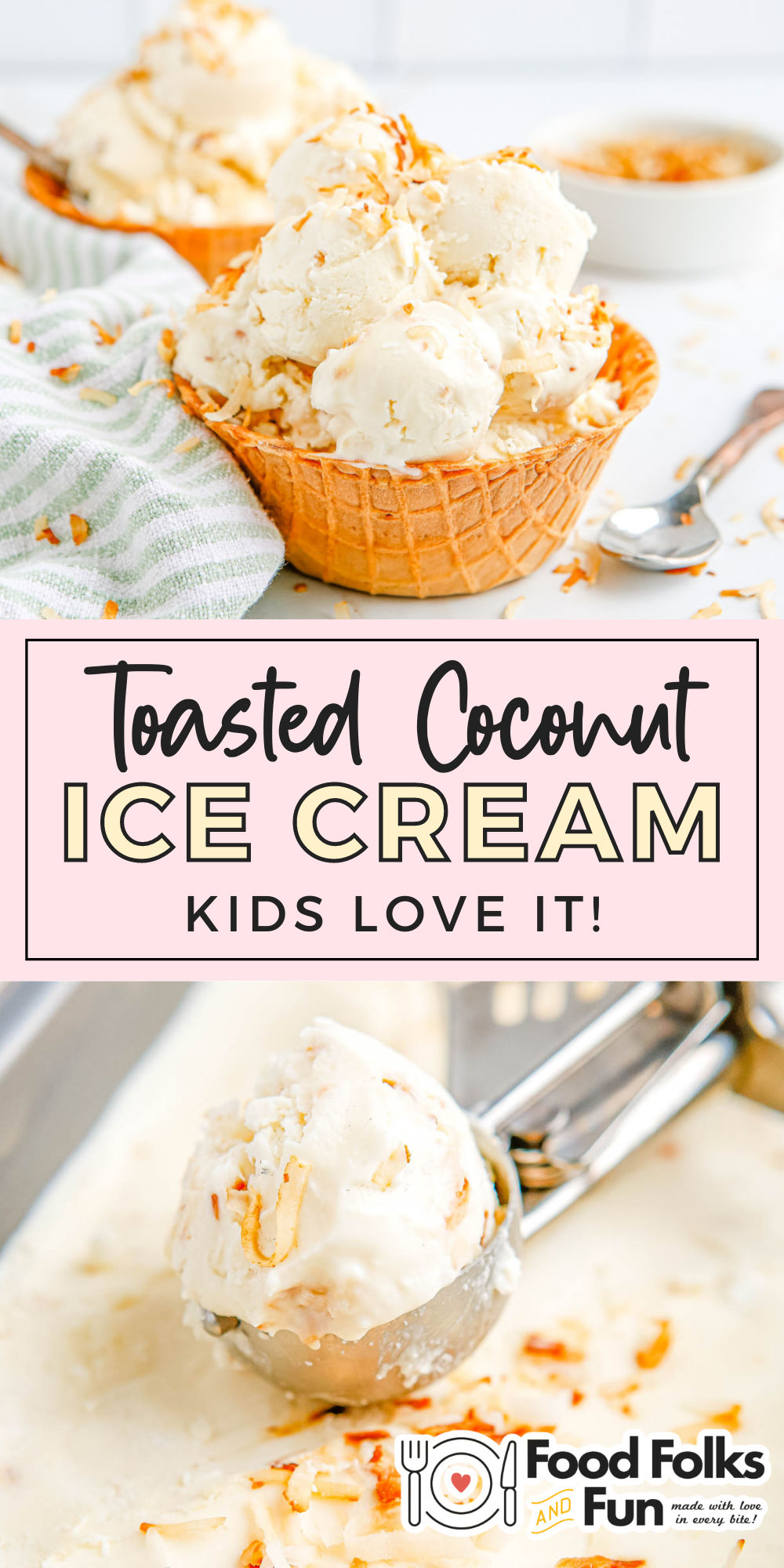This Toasted Coconut Ice Cream is an easy and creamy no-churn recipe that’s easy to make and has bits of toasted coconut in it. via @foodfolksandfun