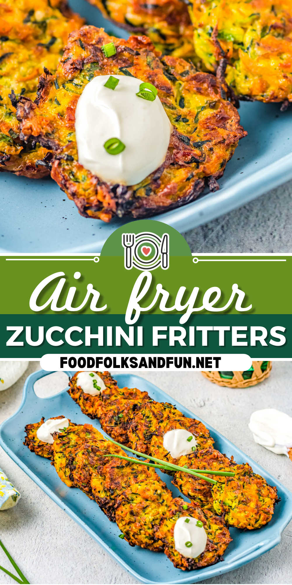 These Air Fryer Zucchini Fritters are easy to make, healthy, and delicious. They’re perfect for a light lunch, dinner, appetizer, or snack. via @foodfolksandfun