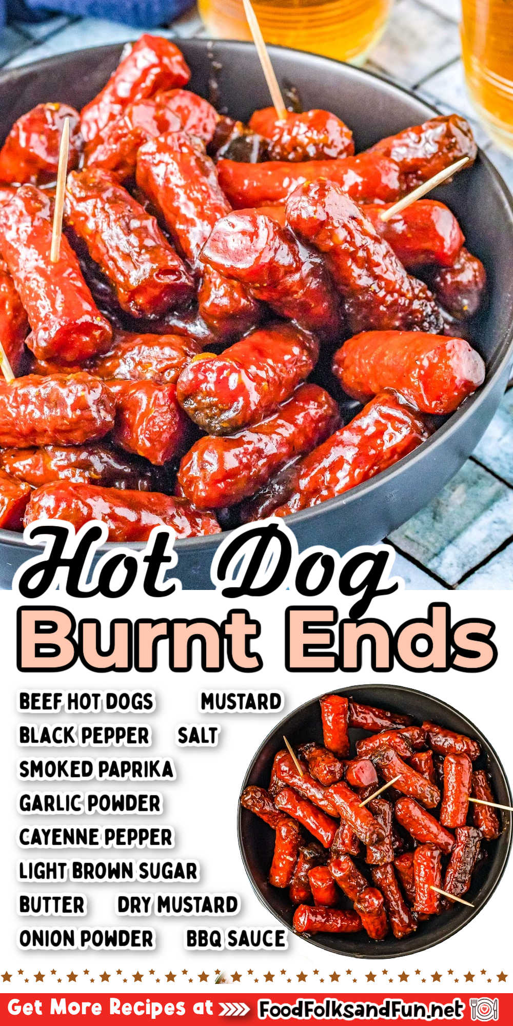 Hot Dog Burt Ends, or often called Poor Man’s Burnt Ends, are cooked low and slow on a grill or smoker. They have a dry rub and are covered in BBQ sauce.  via @foodfolksandfun