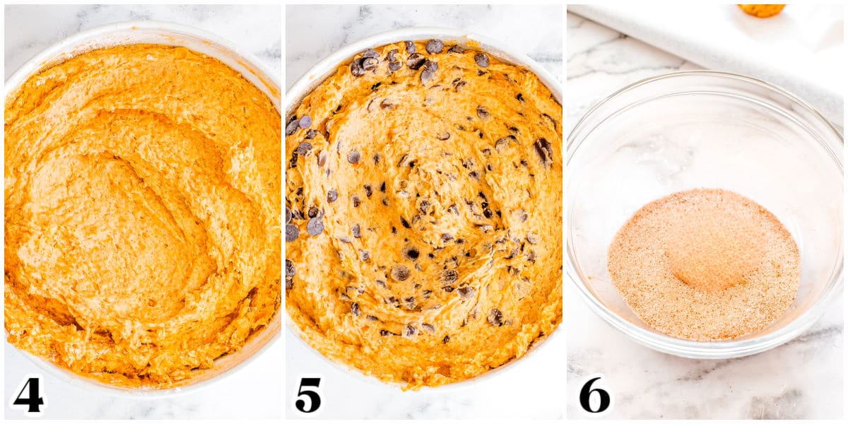 Wet and dry ingredients mixed together and chocolate chips mixed in.