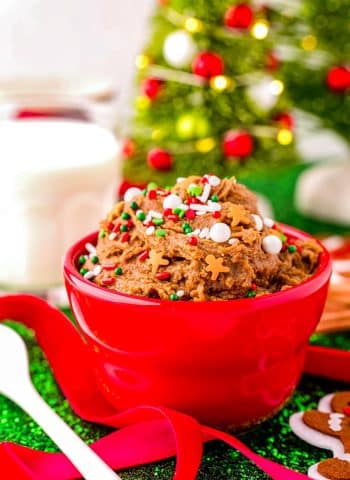 The finished Edible Gingerbread Cookie Dough in a red bowl.