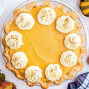 An overhead picture of the finished Pumpkin Chiffon Pie recipe.