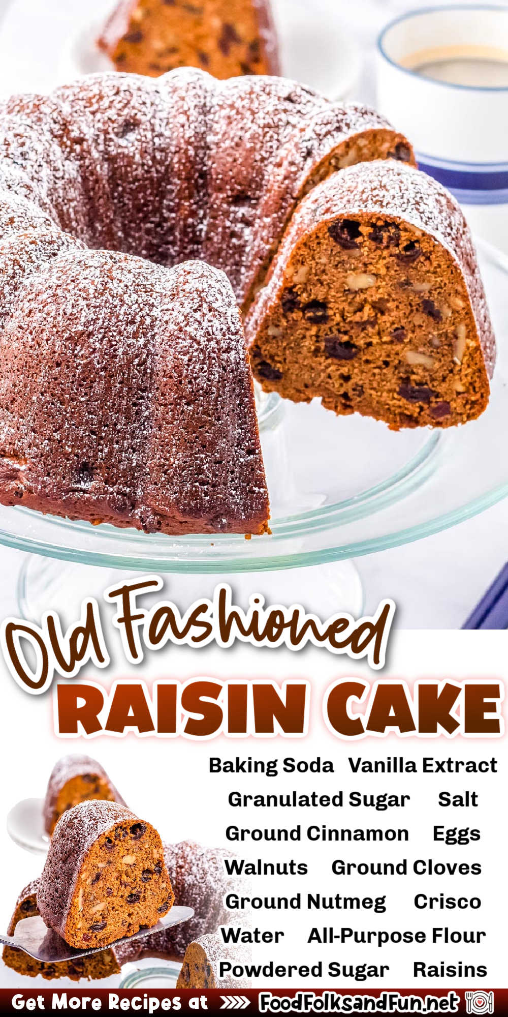 This old-fashioned Raisin Cake recipe is straight from my grandma’s recipe tin. It’s a slightly spiced bundt cake that’s tender and perfect for dessert or breakfast. via @foodfolksandfun