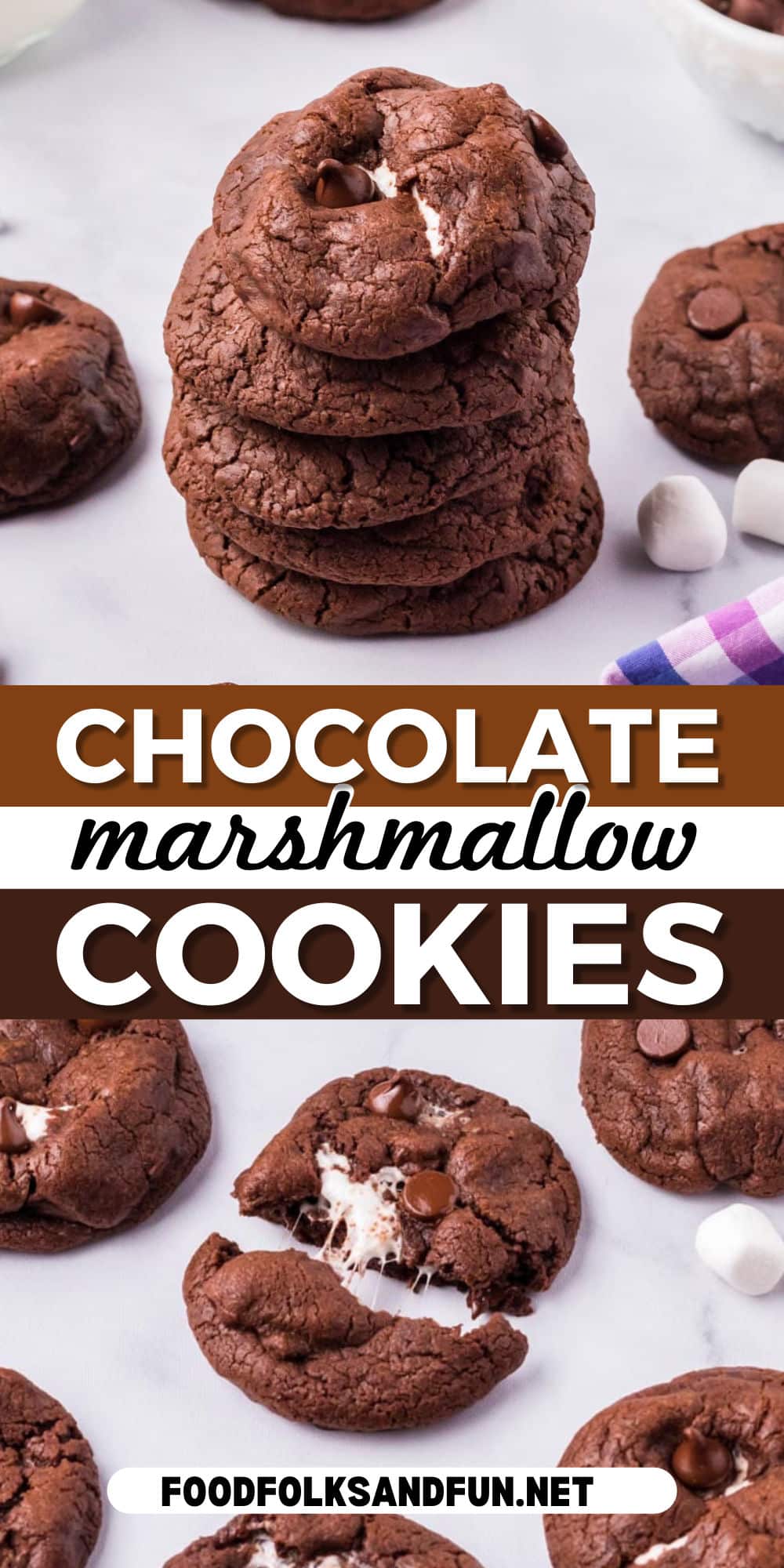 These Chocolate Marshmallow Cookies are chewy and fudge-like on the outside and filled with gooey marshmallows on the inside. via @foodfolksandfun