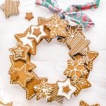 an overhead picture of the finished Gingerbread Wreath laying on a table.