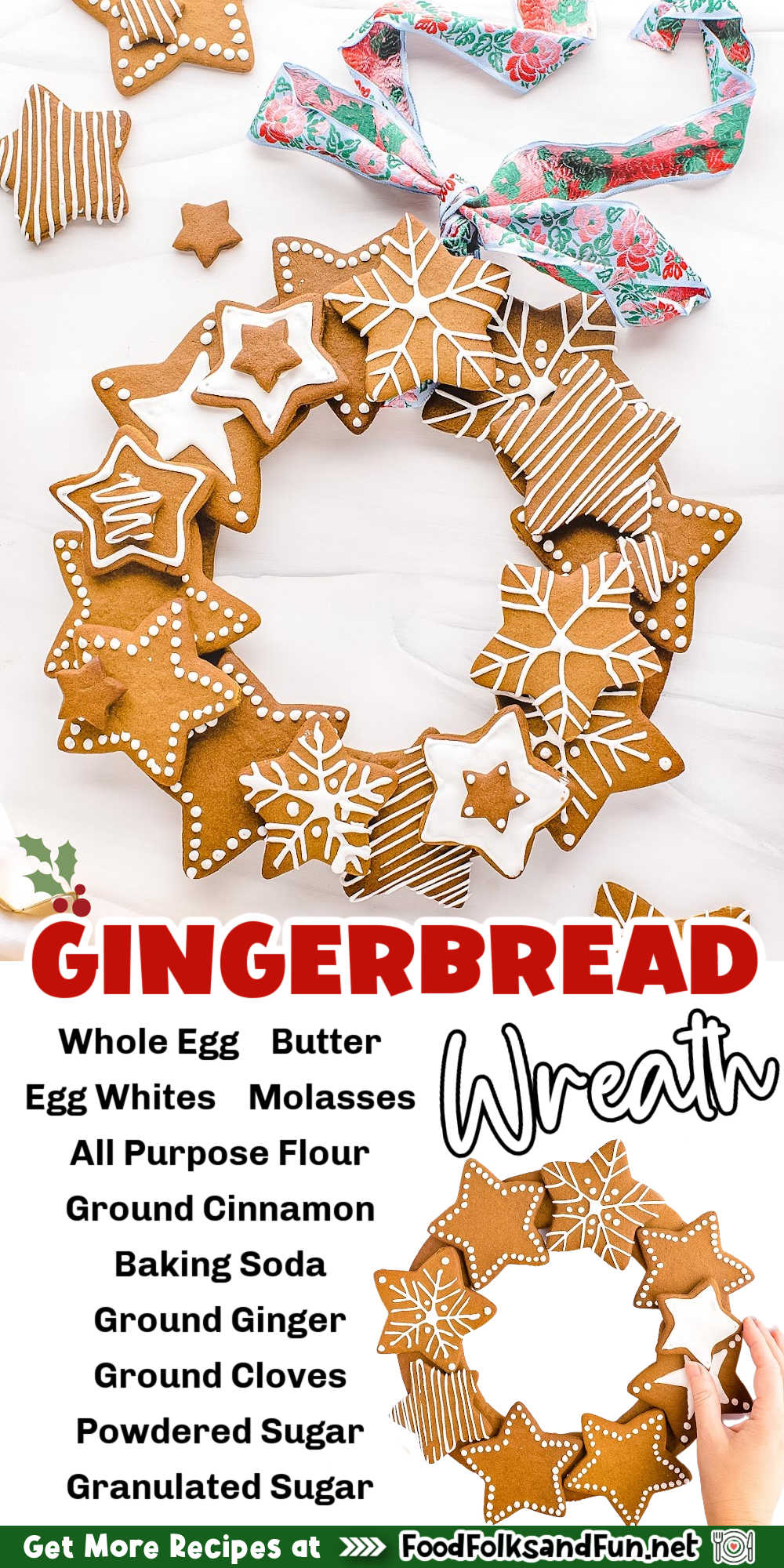 This beautiful Gingerbread Wreath is made from lightly spiced cookies and would make a wonderful festive centerpiece. via @foodfolksandfun