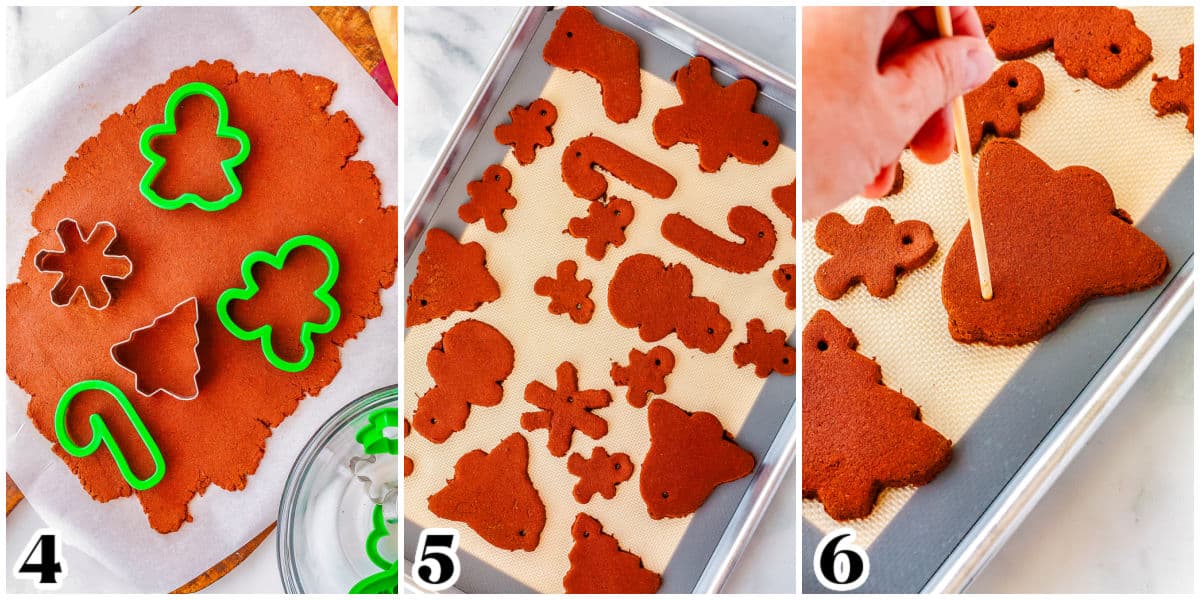 The cinnamon dough cut with cookie cutters, placed on a baking sheet, and baked.