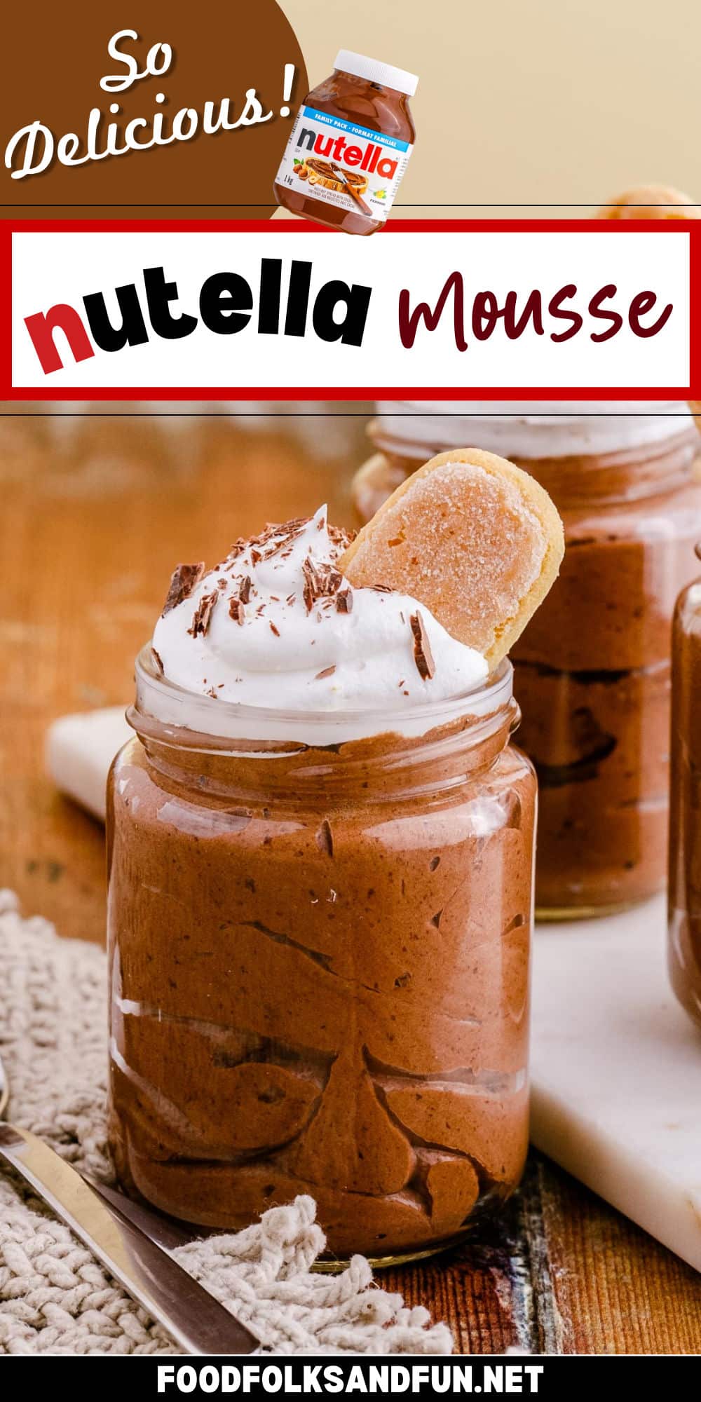 This Nutella Mousse is an easy dessert that takes 20 minutes of active prep time to make! It’s one of my favorite desserts to serve to company. via @foodfolksandfun