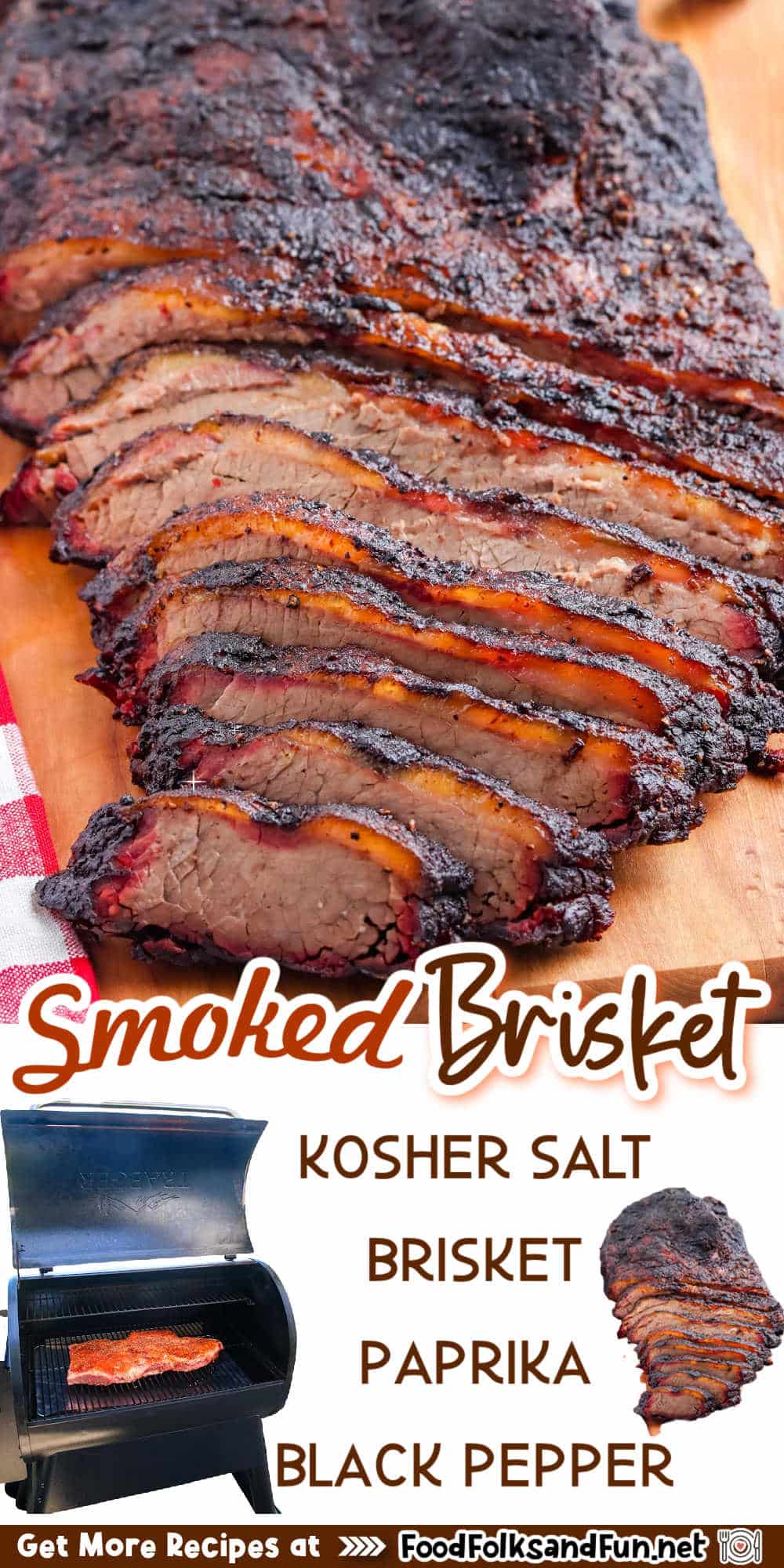 Juicy, succulent, and packed full of flavor, this Smoked Brisket recipe is perfect for holidays, outdoor get-togethers, and picnics. via @foodfolksandfun