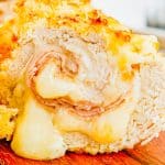 The finished Air Fryer Chicken Cordon Bleu cut into slices.