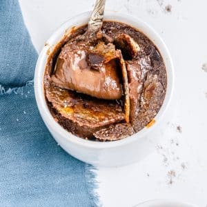 A close up overhead picture of a finished Chocolate Creme Brulee recipe.