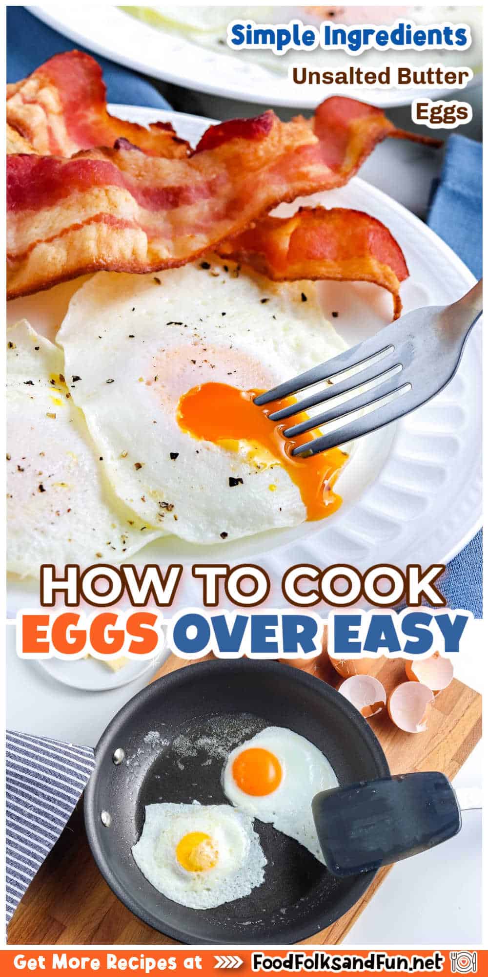 Making over easy eggs is just that, easy! All you need are eggs, butter, salt, and pepper. Making this breakfast classic takes just a few minutes when you follow this How To Make Over Easy Eggs tutorial. via @foodfolksandfun