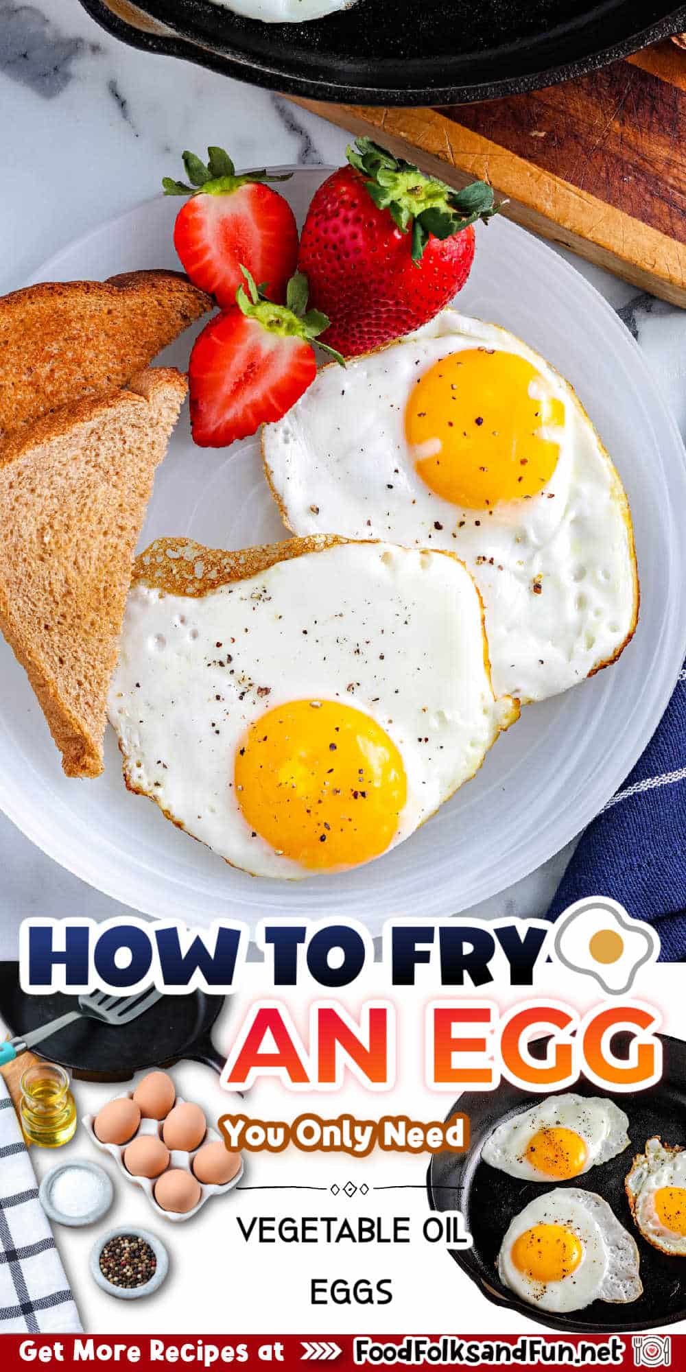 Making fried eggs is simple. All you need is eggs, salt, pepper, vegetable oil, and a little bit of patience. Making this savory breakfast staple takes just a few minutes when you follow this How To Make a Fried Egg tutorial. via @foodfolksandfun