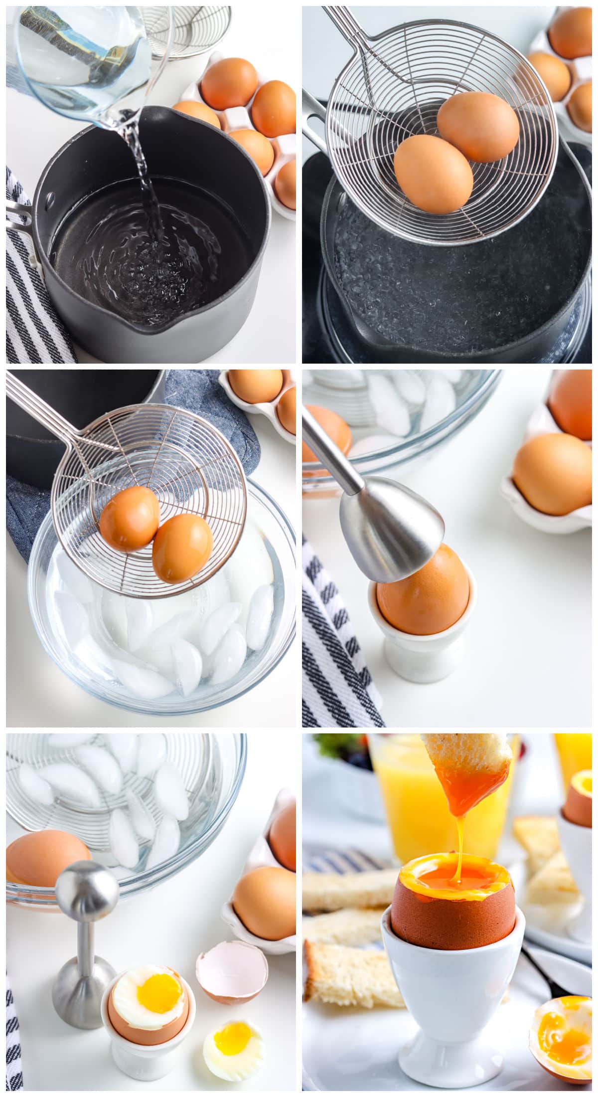 A picture collage showing How To Make Soft Boiled Eggs.