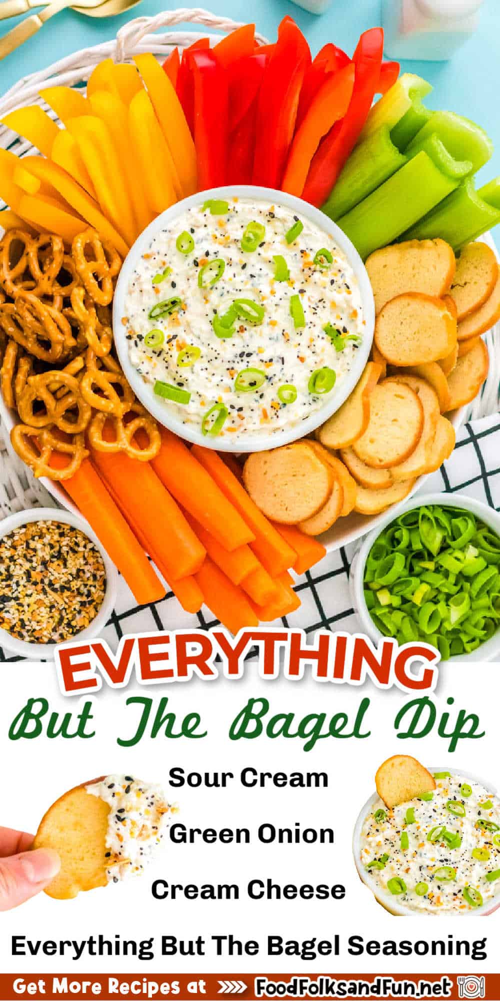 Made with just a few simple ingredients, this Everything But The Bagel Dip is perfect when served with bagel chips, crackers, pretzels, and veggies. via @foodfolksandfun