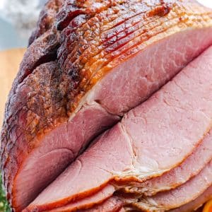 A close up picture of the sliced Smoke Ham.