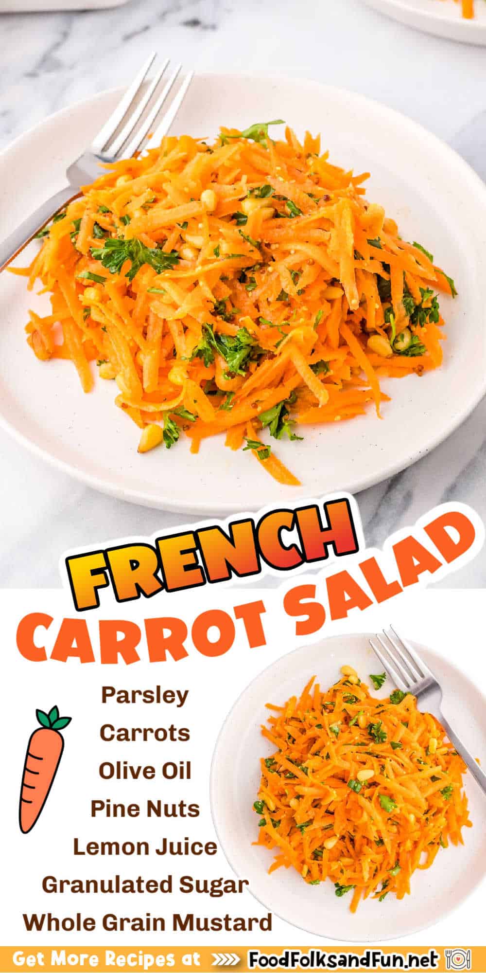 Indulge in the refreshing flavors of a classic French Carrot Salad. This recipe features crisp and colorful carrots, tossed in a zesty vinaigrette and fresh herbs. via @foodfolksandfun