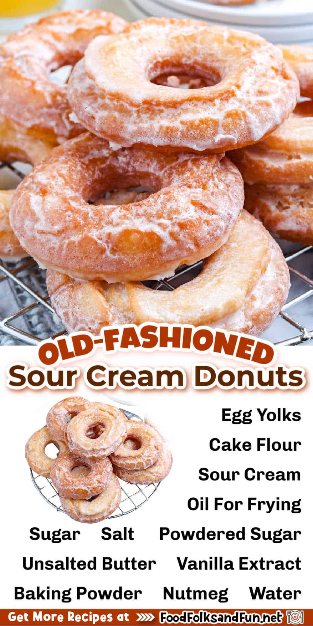 Old Fashioned Sour Cream Donuts are cakey with a tender crumb and a golden-crisp exterior. They're a classic for a reason because they are delicious! via @foodfolksandfun