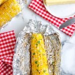 An overhead picture of the finished Grilled Corn On The Cob In Foil.