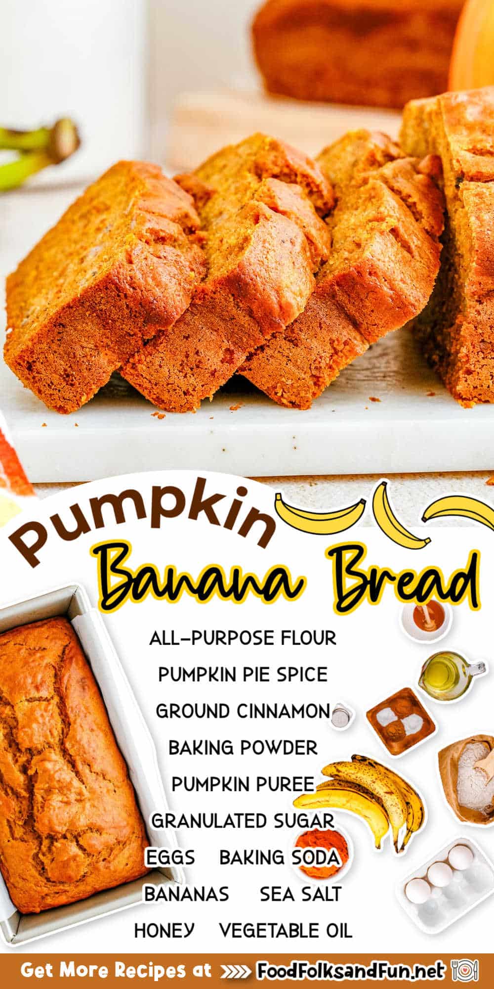 Enjoy a moist and delicious twist on a seasonal favorite with Pumpkin Banana Bread. It's spiced just right and perfect year-round!  via @foodfolksandfun
