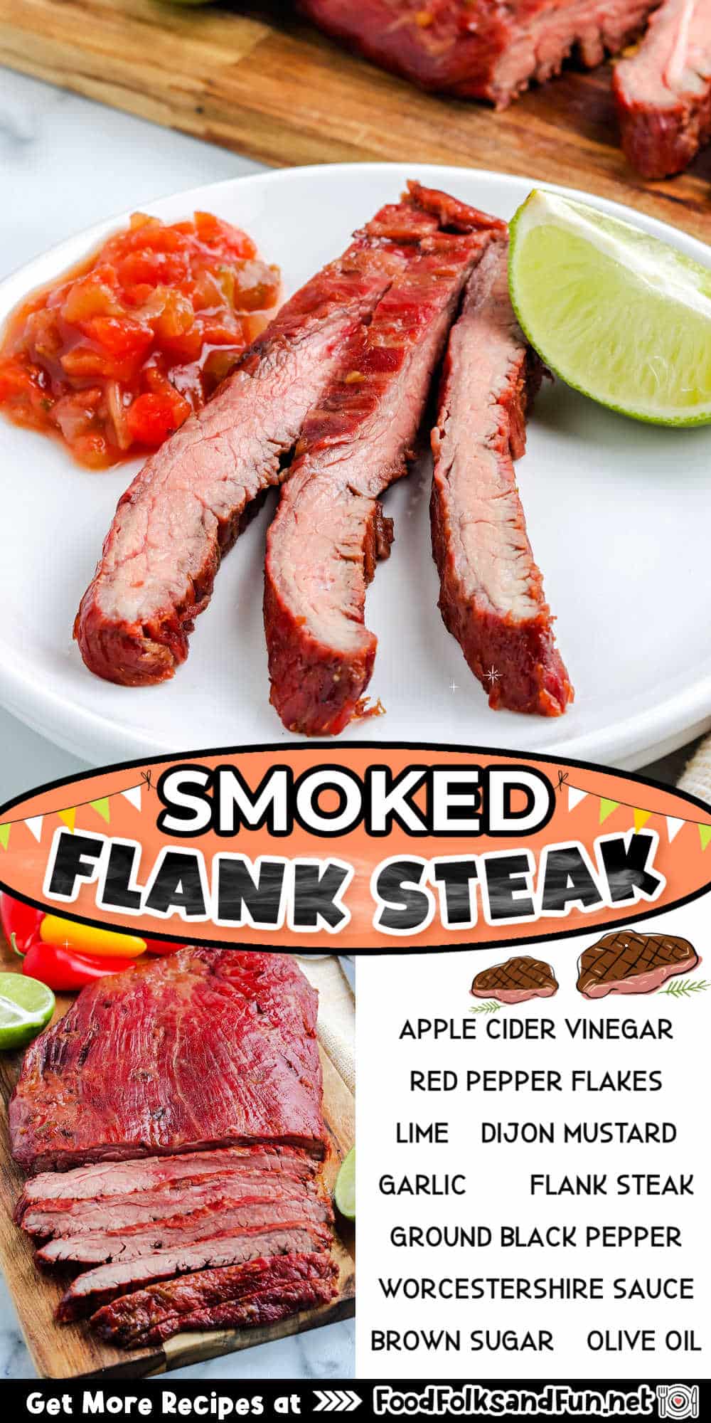 Smoked flank steak is a lovely, lean meat cooked perfectly on your Traeger grill. You can serve the steak alone or in tacos and fajitas. via @foodfolksandfun