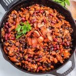An overhead picture of the finished Smoked Baked Beans.