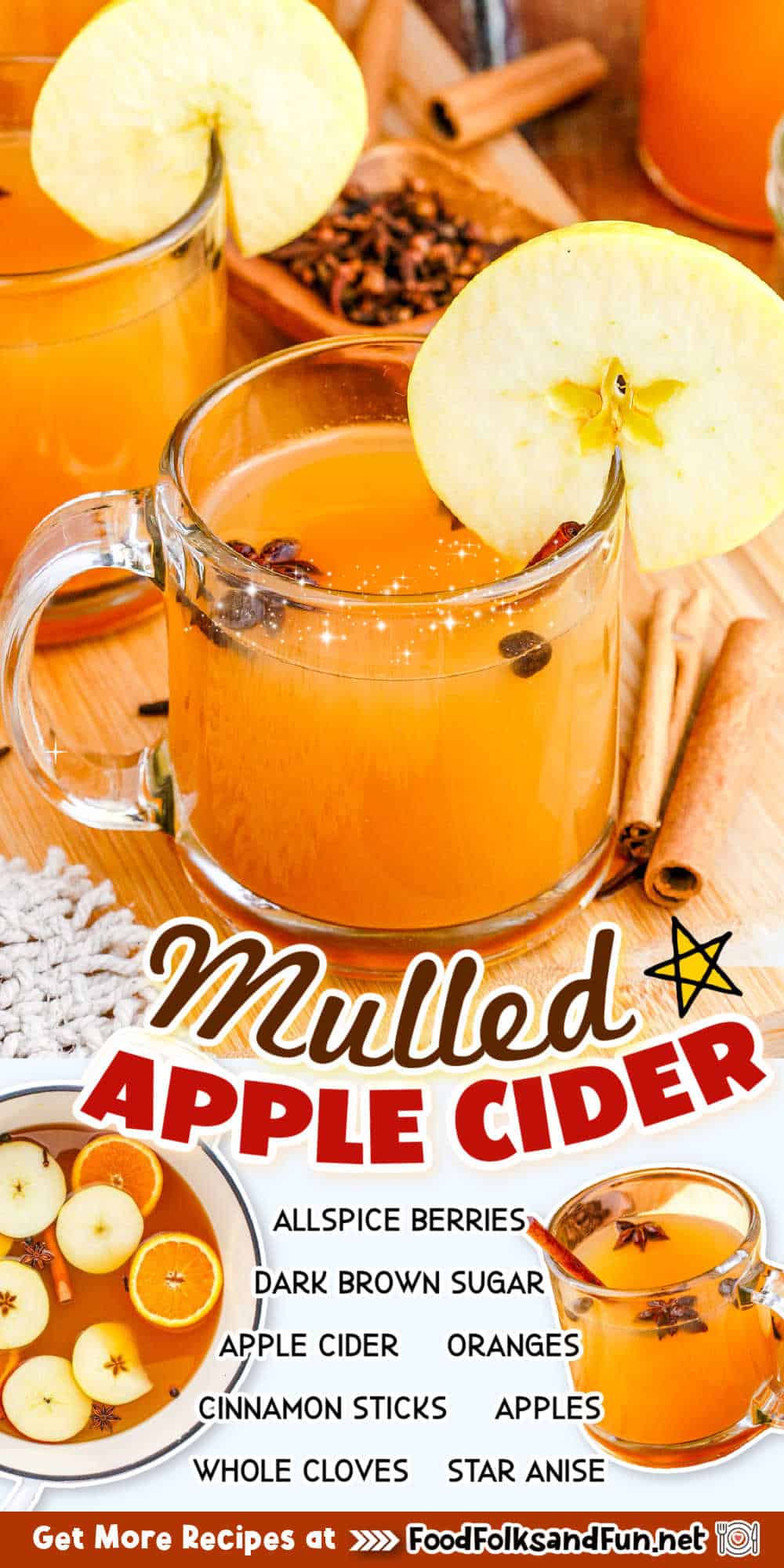 Mulled Apple Cider is a cozy of citrus flavor, tart apple, and infused Fall spices. It's perfect for a cool autumn day or holiday entertaining. via @foodfolksandfun