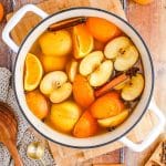 Mulled Apple Cider in a white pot.