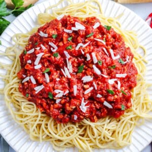 A plate of Ground Turkey Spaghetti Sauce.