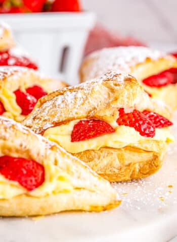 A close up of Strawberry Croissant on a platter.