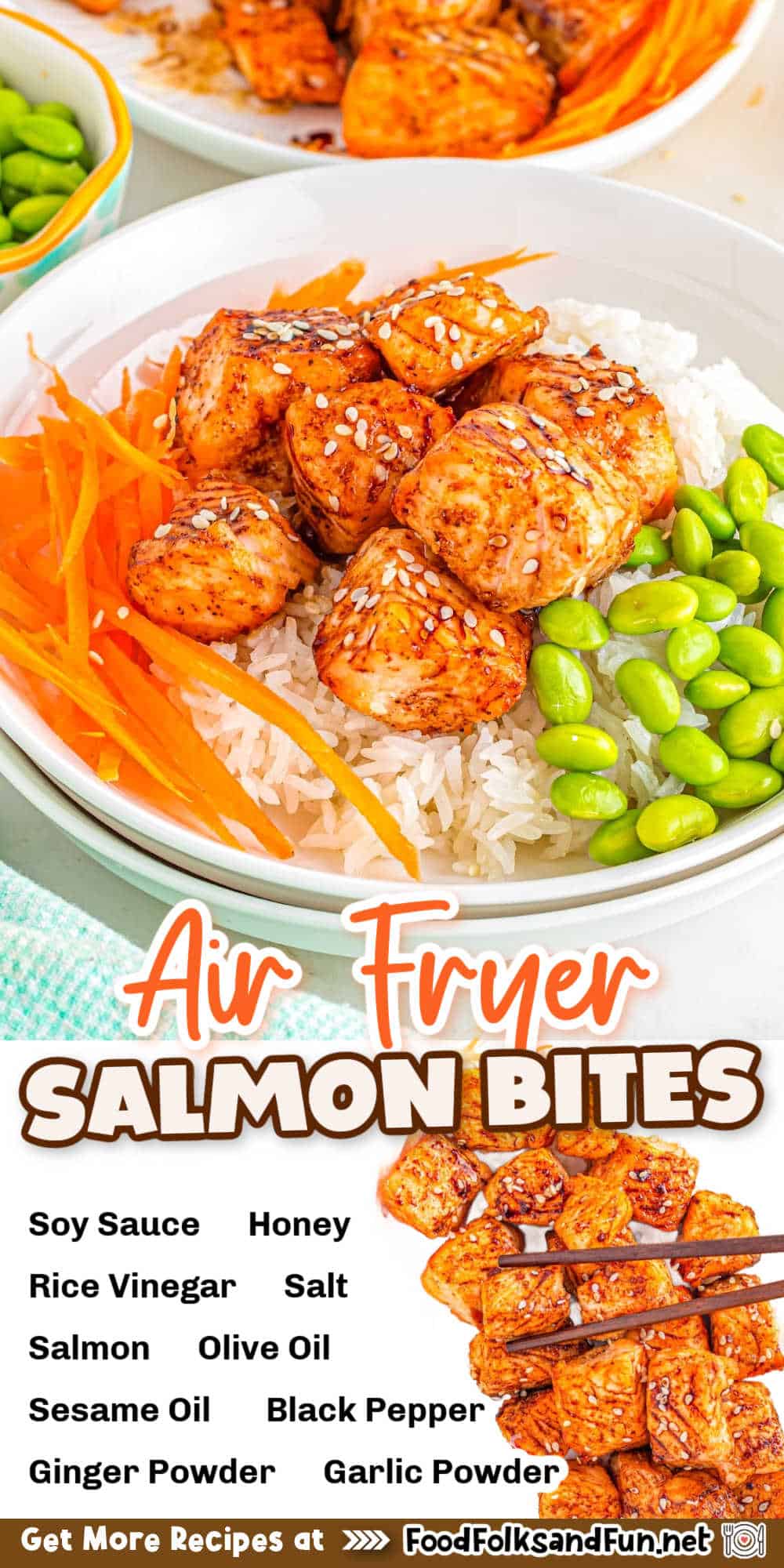 This dish will work as a main dish for two or an appetizer for four. These bites are perfect served over a bed of rice with edamame and carrots for a quick and easy sushi-style bowl! via @foodfolksandfun