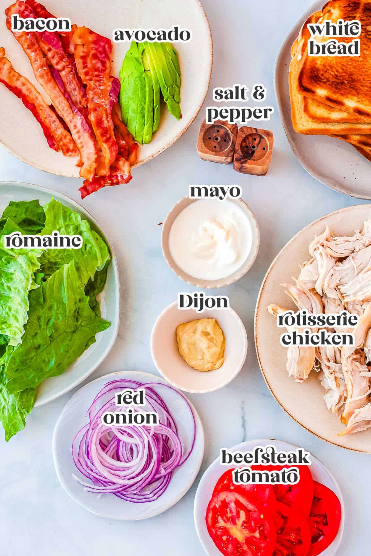 All of the ingredients to make this recipe with text overlay labeling each ingredient.