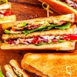 A double decker sandwich turned on it's side.
