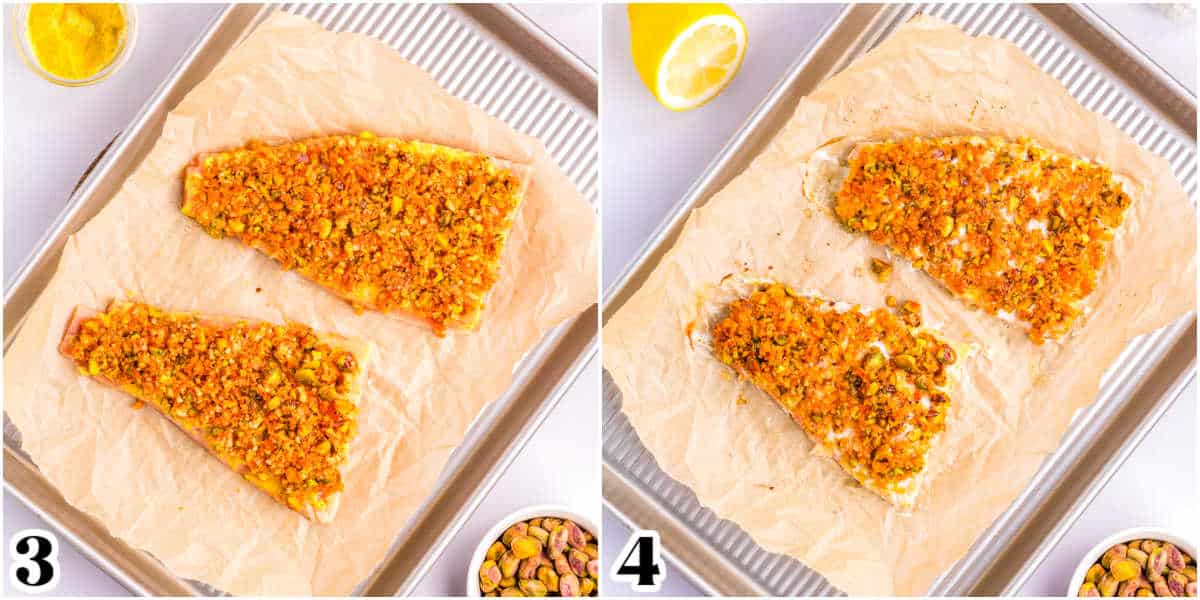 The salmon before and after being cooked.