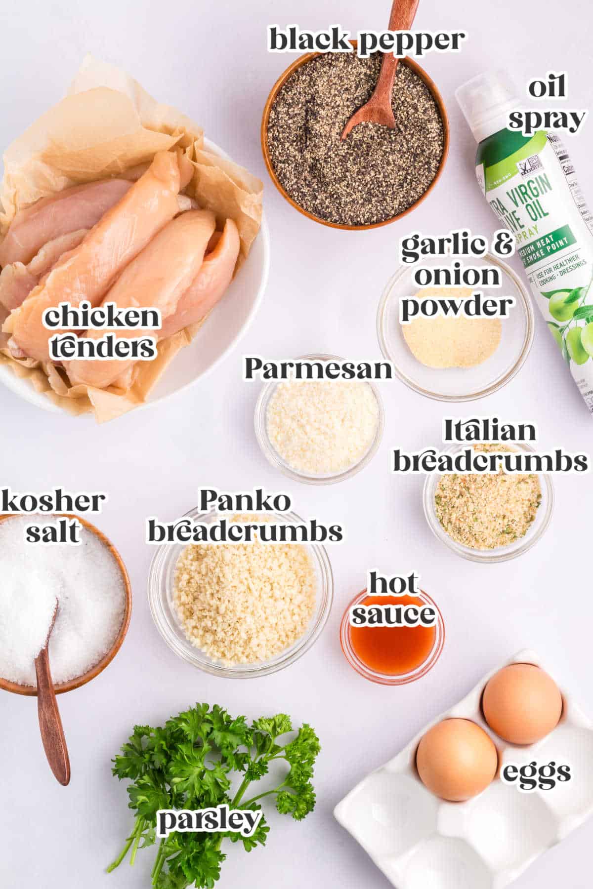 The ingredients needed to make this recipe with text overlay labeling each ingredient.