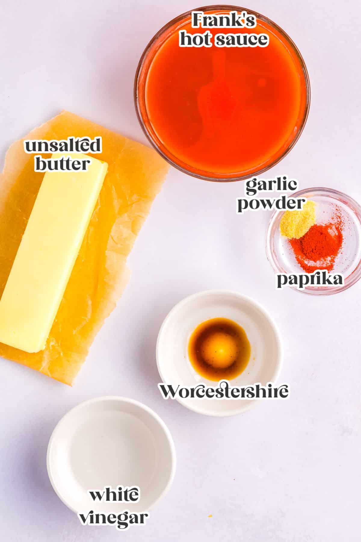 The ingredients needed to make this recipe with text overlay labeling each ingredient.
