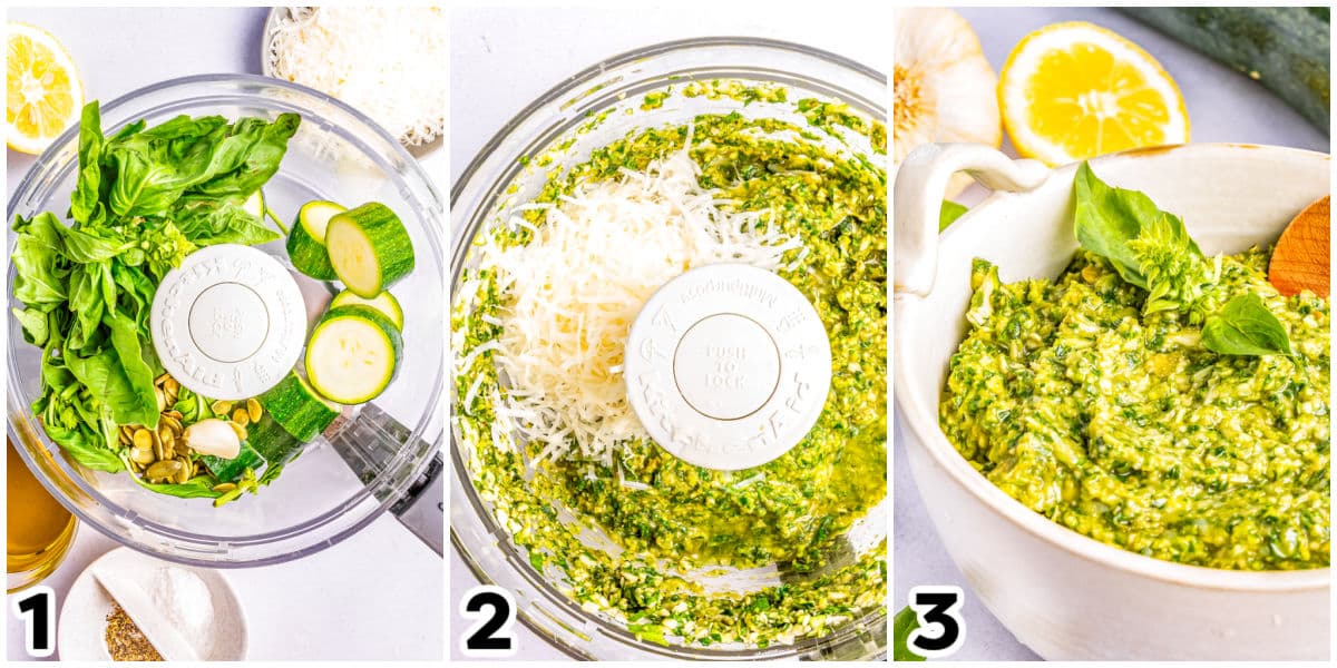 All of the ingredients added to a food processor and processed until smooth.