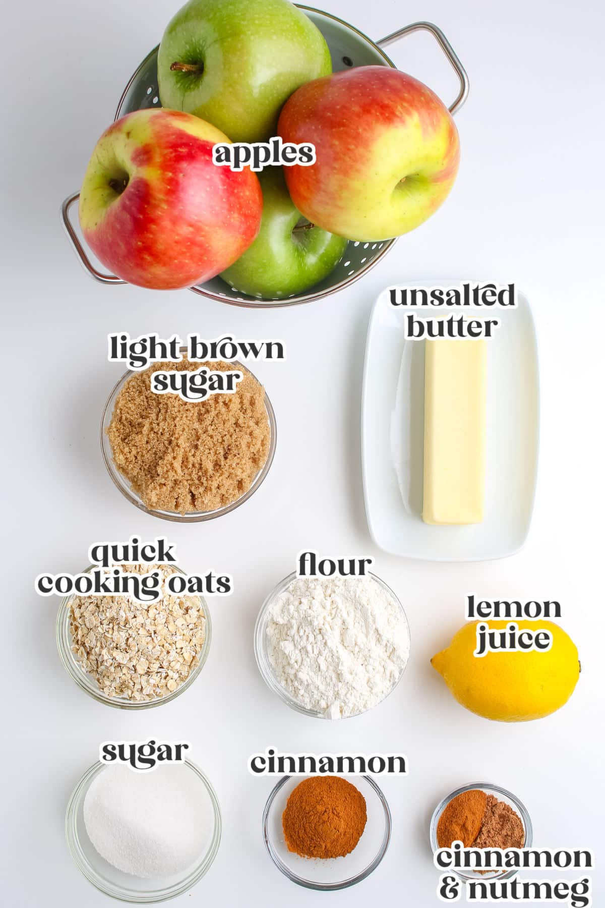 The ingredients for this recipe with text overly labeling each ingredient.