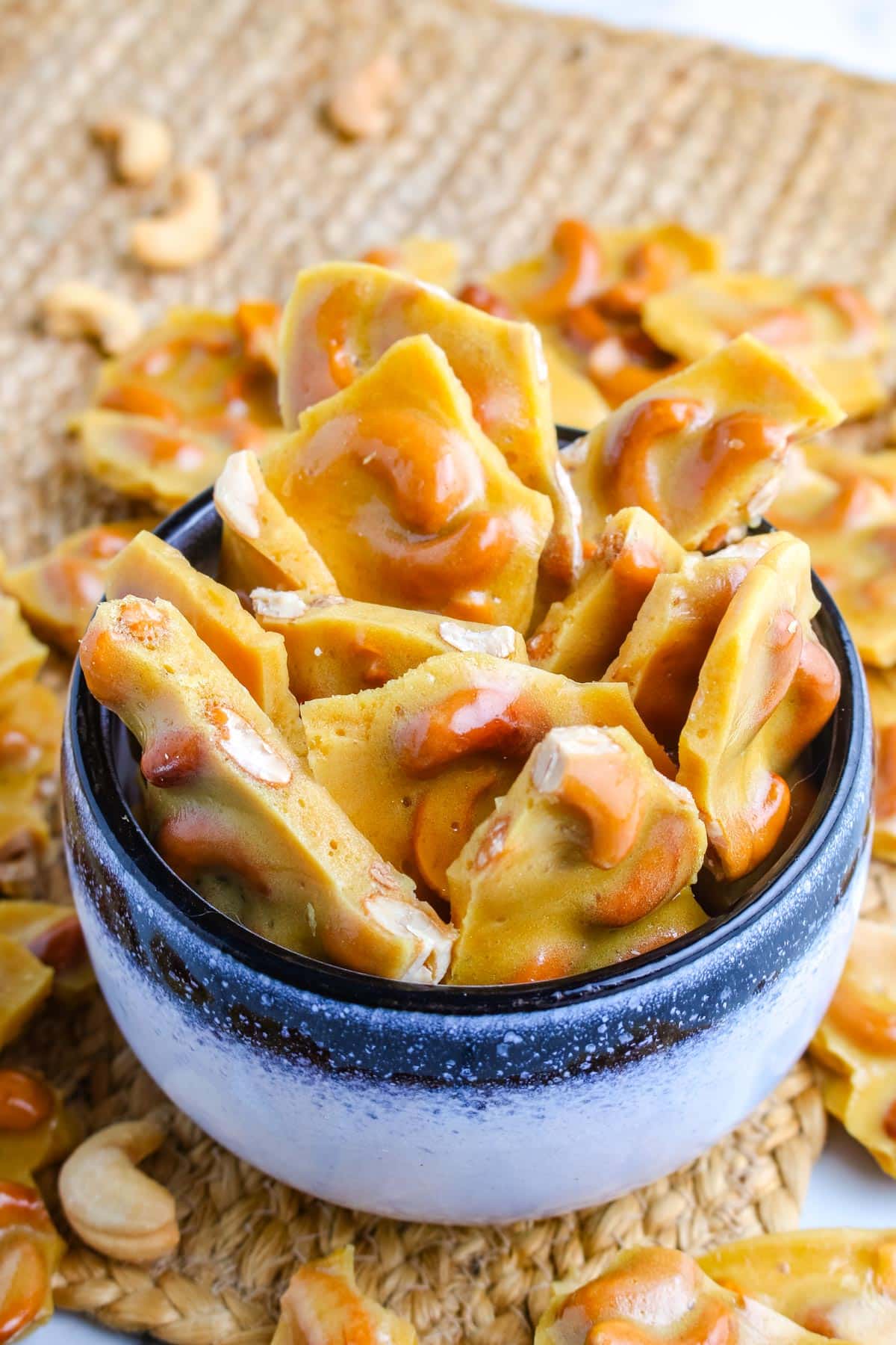 Cashew Brittle in a bowl.