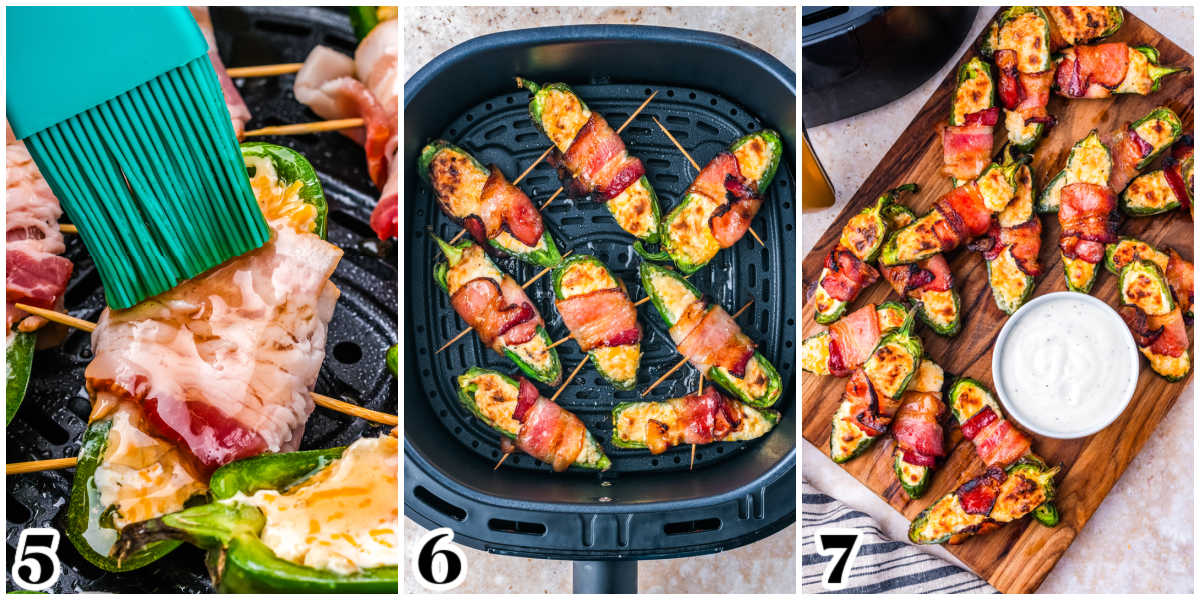 Brush the jalapenos with maple syrup, air fry, and serve with ranch.