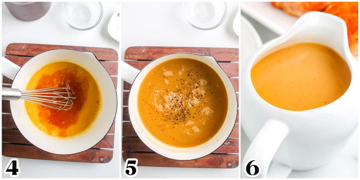 Some drippings and the rest of the ingredients added to the pot and heated until thickened.